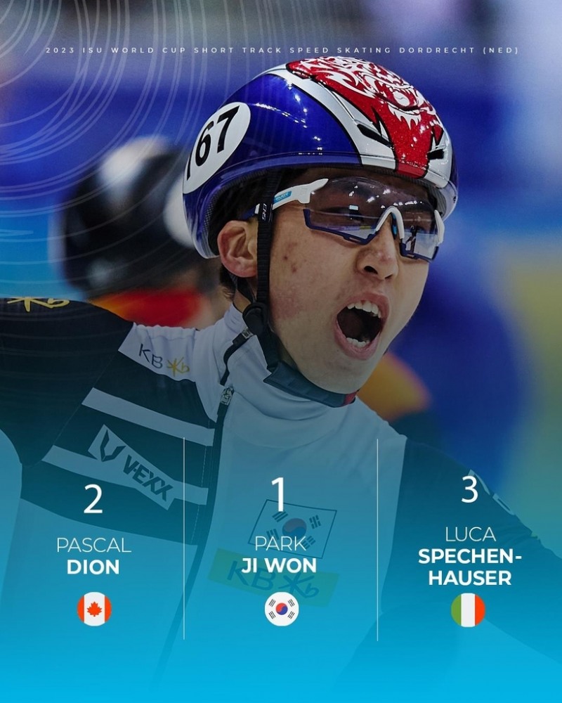 쇼트트랙 월드컵 6차 대회 남자 1,000ｍ에서 우승한 박지원[국제빙상경기연맹 소셜 미디어 캡처]