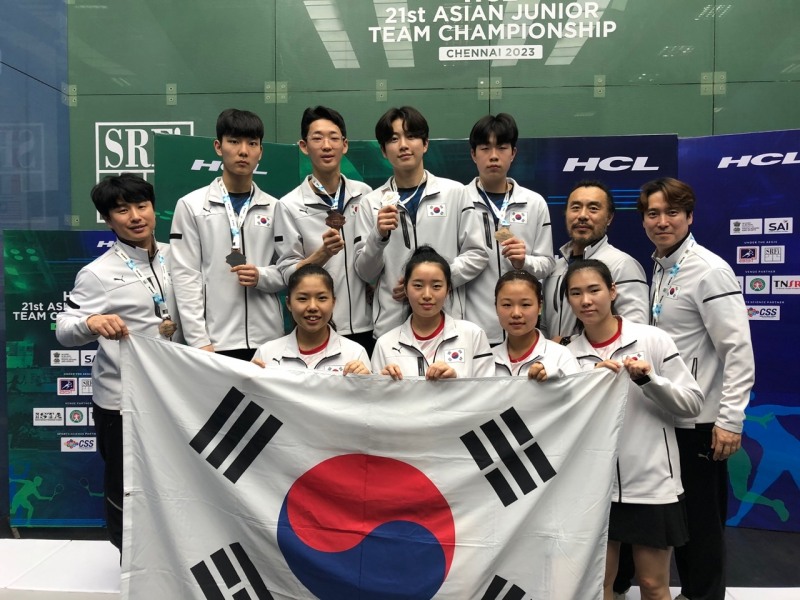 제21회 아시아주니어스쿼시선수권대회에 참가한 한국 대표팀[사진 대한스쿼시연맹]