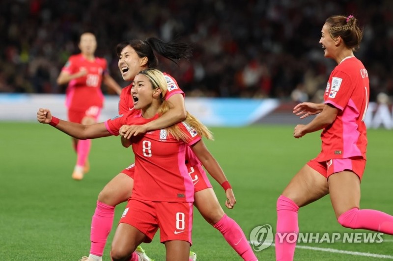 2023 FIFA 여자월드컵에서 한국 대표 선수들이 골을 넣고 세리머니를 펼치고 있다. [연합뉴스 자료사진]