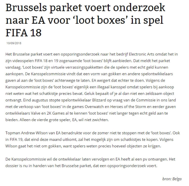 [이슈] 벨기에 검찰,  '피파' 랜덤박스 판매 EA 수사