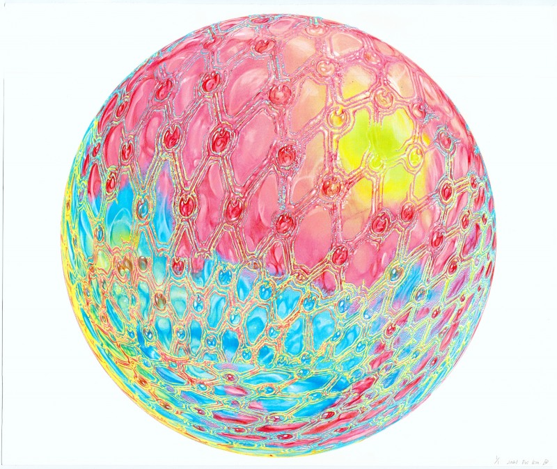 Pearls: Primary Structure_Globe 2, 2021, Colored pencil on CMYK silkscreen print, 30 x 36 inches / 76.2 x 91.4 cm / 그림=Courtesy of DOI KIM