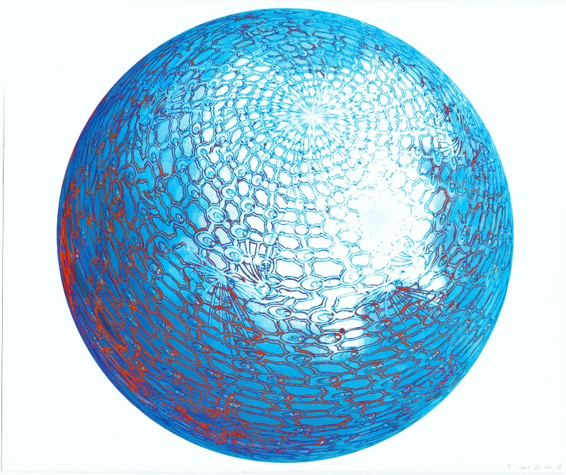 Pearls: Primary Structure_Globe 3, 2021, Colored pencil on CMYK silkscreen print, 30 x 36 inches / 76.2 x 91.4 cm / 그림=Courtesy of DOI KIM