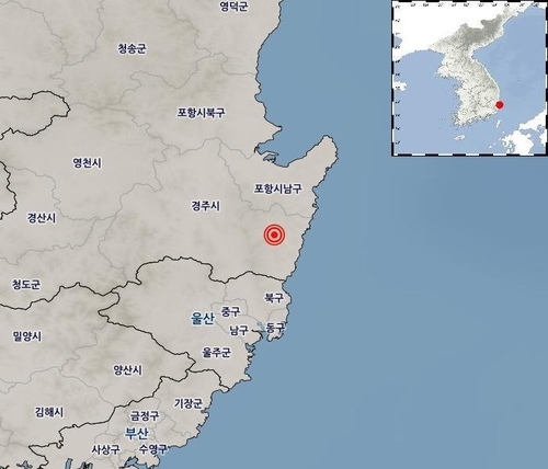 30일 오전 4시 55분 규모 4.0 지진이 발생한 경북 경주시 동남동 19㎞ 지점. (기상청 제공)