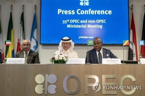 2022년 10월 오스트리아 빈 OPEC 본부에서 열린 각료회의 기자회견[EPA 연합뉴스 자료사진]