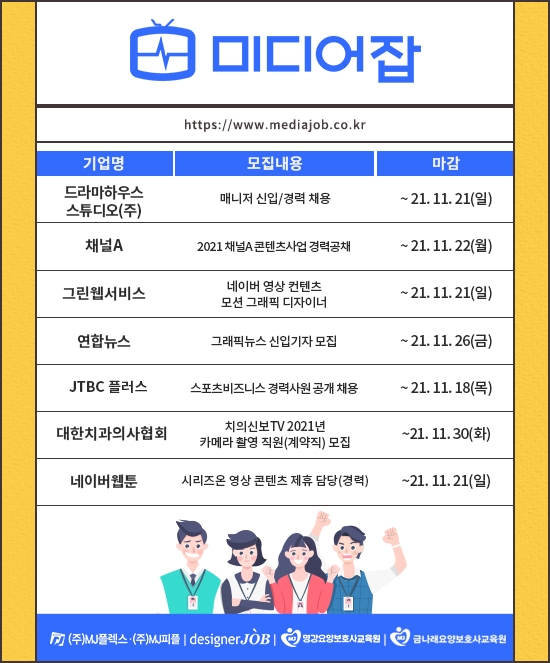 채널에이·연합뉴스·JTBC 플러스·네이버웹툰 등 신입∙경력 모집