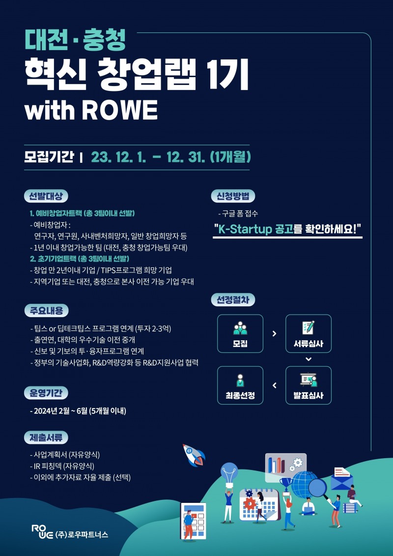 로우파트너스, '대전·충청 혁신 창업랩 1기 with ROWE' 참가 기업 모집