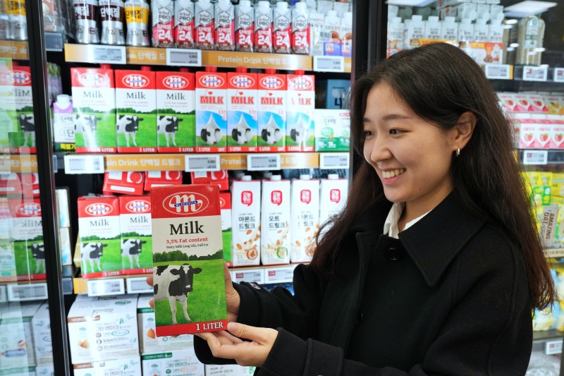 롯데마트 제타플렉스 서울역점 우유 코너에서 믈레코비타 멸균 우유를 홍보하고 있는 모습 [롯데마트 제공]