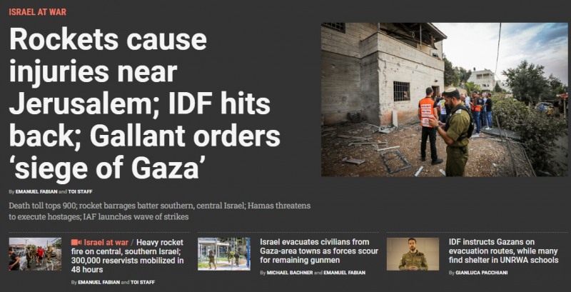 사진: 이스라엘 매체 THE TIME OF ISRAEL이 전쟁 상황을 긴박하게 업데이트하고 있는 모습  