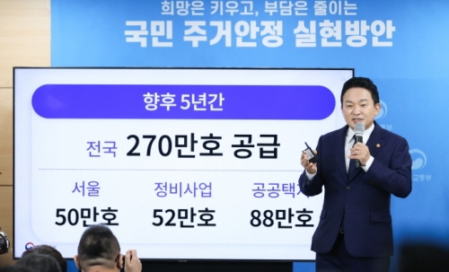 원희룡 장관이 국민주거 안정 실현방안에 대해 브리핑하고 있다. (사진=국토부 제공)