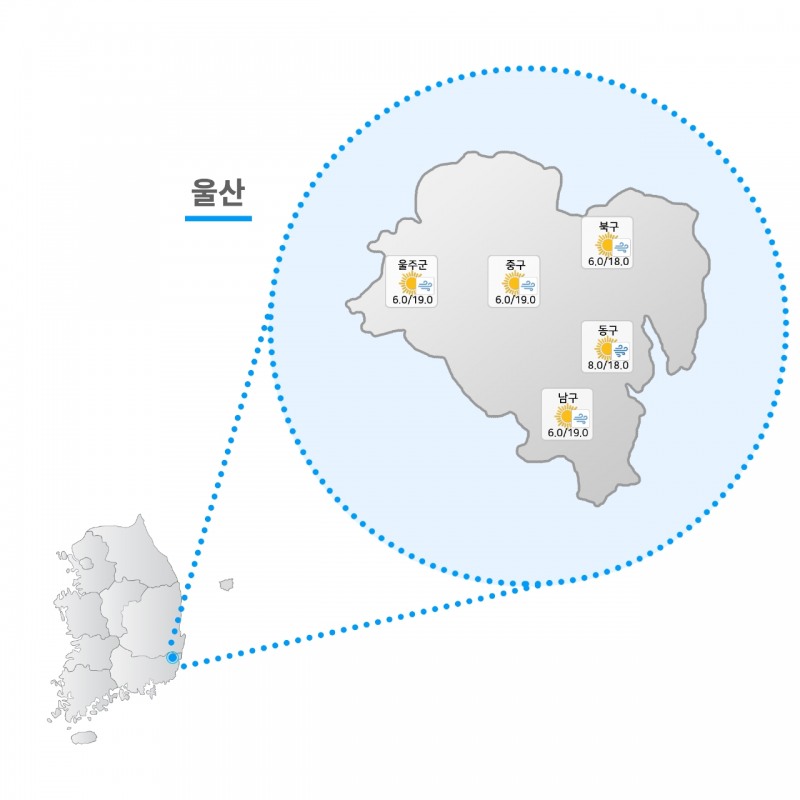 오늘(18일) 날씨 울산 지역 날씨 중구·남구·울주군 맑음 강풍 ...