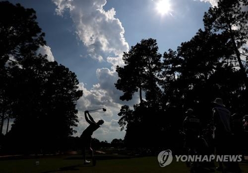 파인허스트 골프 리조트에서 열린 US아마추어 챔피언십에서 티샷하는 선수.<br /> [AFP/게티이미지=연합뉴스]