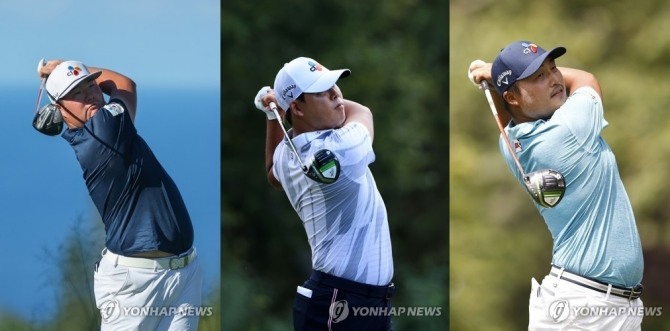 임성재(왼쪽부터), 김시우, 이경훈.<br /> [AFP/게티이미지=연합뉴스]