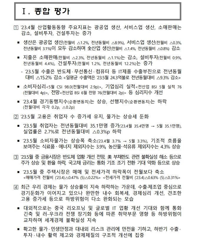 자료: 그린북의 최근경기평가 