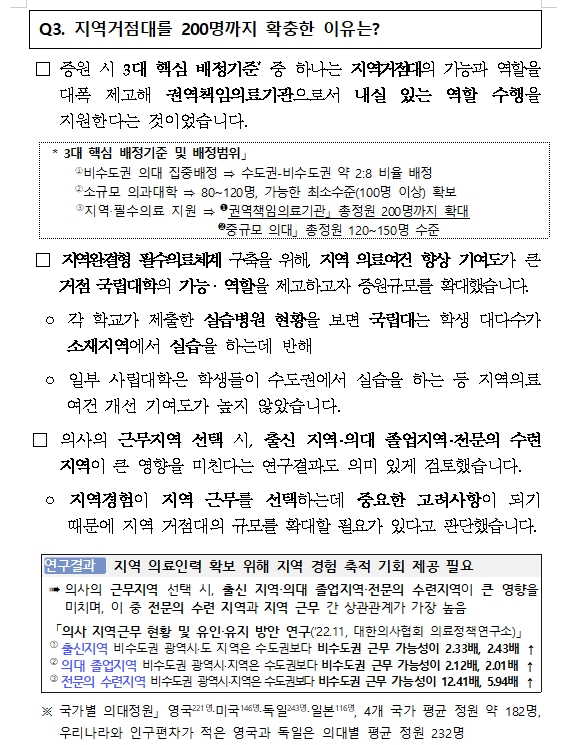 [자료] 교육부 "지역완결형 의료체계 구축 위해 서울은 제외하고 비수도권 위주로 증원"