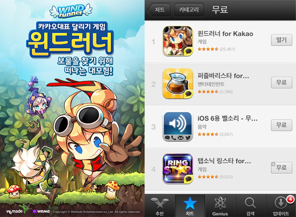 윈드러너, 출시 하루만에 국내 앱스토어 1위 달성