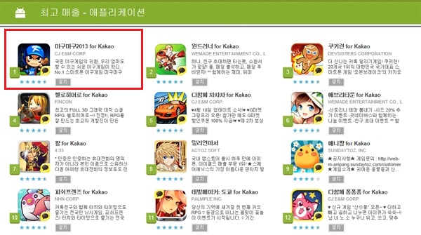 넷마블 마구마구2013 잘나가네…스포츠 최초 카톡 1위