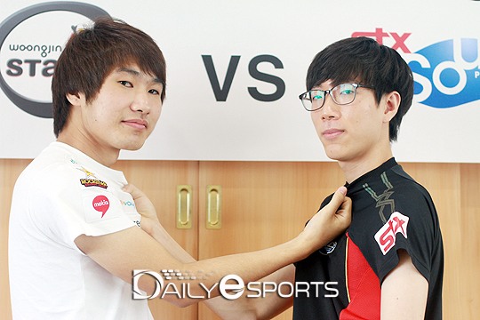 이번 결승전에서 변수로 꼽힌 3세트에 출전하는 웅진 김유진(좌)과 STX 백동준.