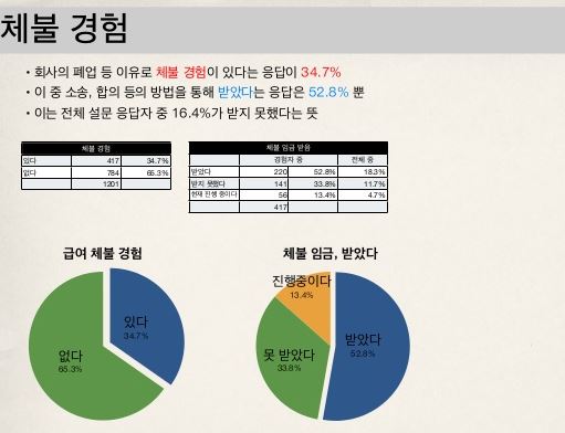 게임개발자연대 설립준비 모임이 조사한 '게임산업종사자 근무환경 실태보고'.