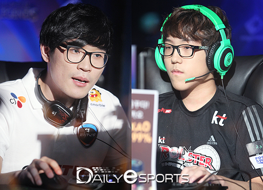 CJ 엔투스 프로스트 이현우(왼쪽)와 KT 불리츠 이병권
