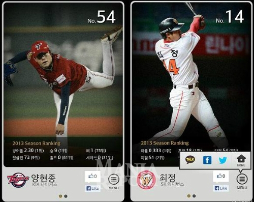 ▲모바일형태로출시되는프로야구선수카드.사진│KT제공