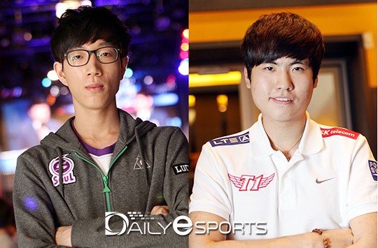 WCS 코리아 시즌3 결승전에서 맞대결을 펼치는 소울 백동준(왼쪽)과 SK텔레콤 T1 어윤수.