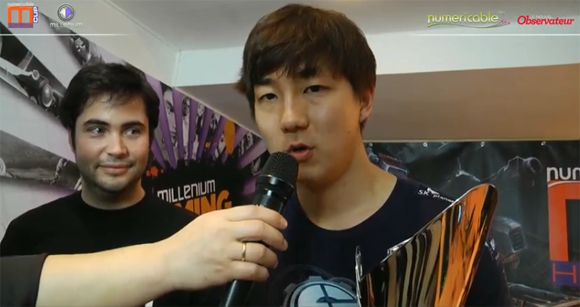 우승을 차지한 뒤 인터뷰를 하는 EG 이제동(사진 캡처=밀레니엄 방송)