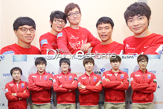 이동통신사 라이벌 매치에서 승리한 LOL SK텔레콤 K(위), 스타2 KT 롤스터.