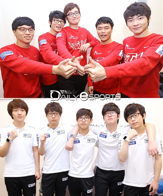 SK텔레콤 T1 K(위)와 삼성 갤럭시 오존.