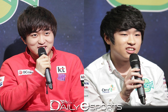 KT 이영호(왼쪽)와 진에어 조성주.