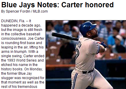 ▲현역시절의조카터.사진│토론토블루제이스