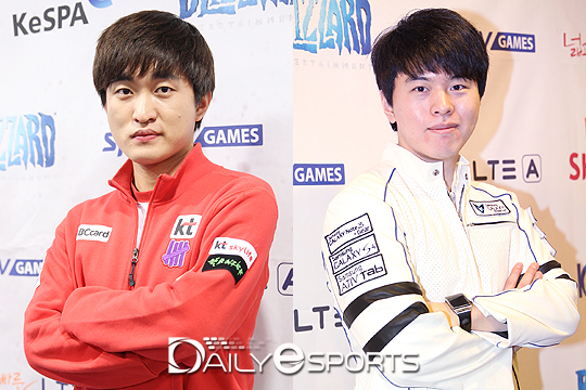 KT 롤스터 이영호(왼쪽)와 삼성 갤럭시 칸 송병구.