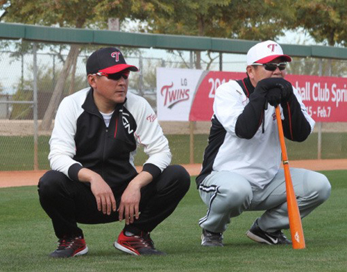 ▲김기태LG감독(사진좌)은쌍방울레이더스의돌격대장이었다.사진│LG트윈스