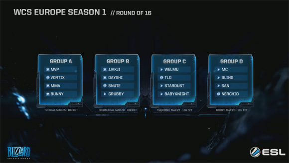 WCS 유럽 시즌1 16강 대진(이미지 캡처=ESL TV)
