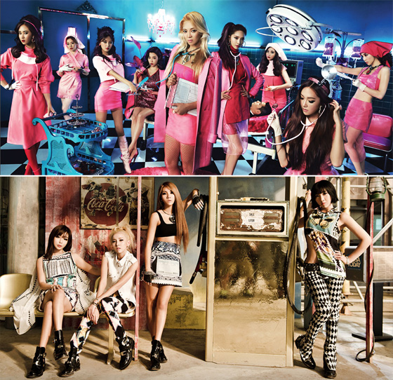 최근 치열한 라이벌전을 벌이고 있는 인기 걸그룹 소녀시대와 투애니원(이미지 출처=SM엔터테인먼트, YG엔터테인먼트 홈페이지)