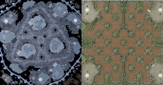 프로리그 3R 신규 맵인 '회전목마'(왼쪽)와 '미로'