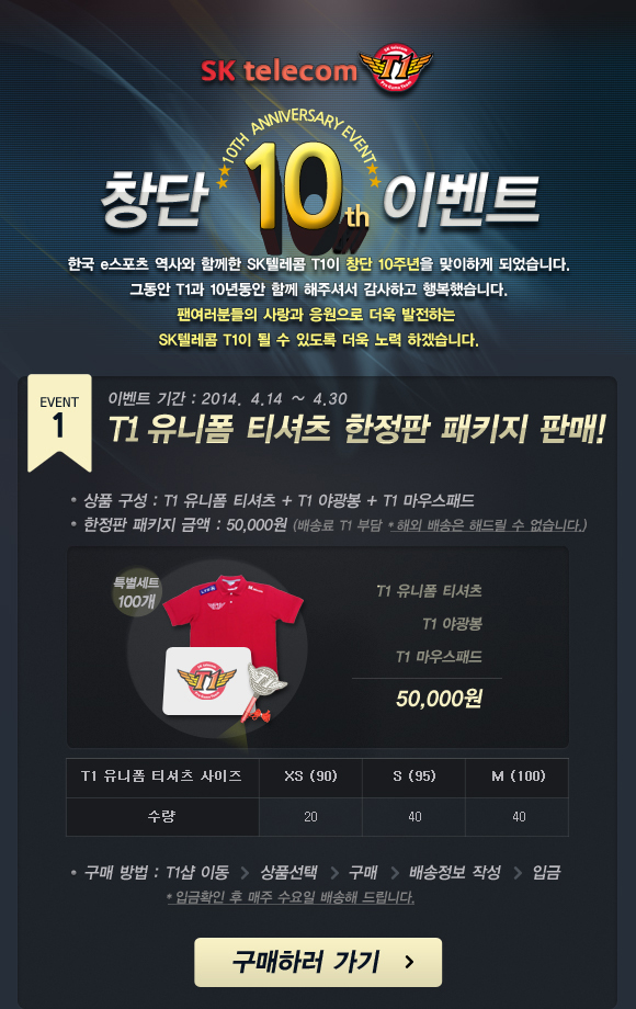 '벌써 10년' SK텔레콤 T1, 10주년 기념 이벤트