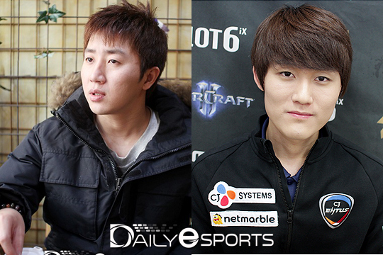홍진호(왼쪽)와 CJ 엔투스 신동원.
