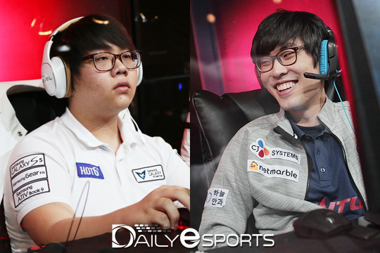 삼성 오존 '폰' 허원석(왼쪽)과 CJ 블레이즈 '앰비션' 강찬용.