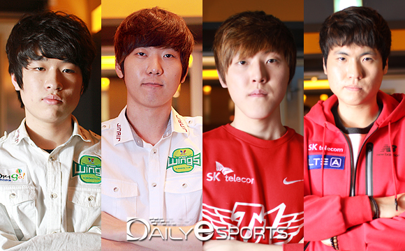 GSL 코드S에 출전하는 진에어 조성주, 방태수, SK텔레콤 김도우, 어윤수(왼쪽부터)