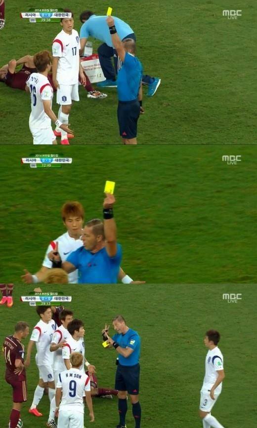 피타나 주심이 한국 선수들에게 옐로 카드를 던지는 장면. e스포츠 팬들은 해당 주심을 '트위스티드 페이트 골드 카드 뽑기의 달인'이라 평가해 웃음을 주고 있다(사진=OP.GG 발췌)