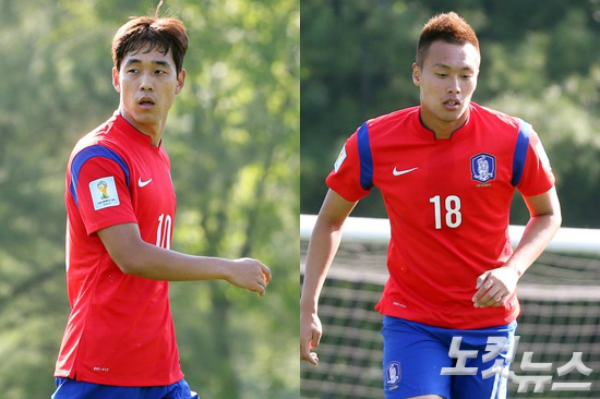 2014브라질월드컵대한민국대표팀박주영(왼쪽)과김신욱선수(사진=황진환기자)