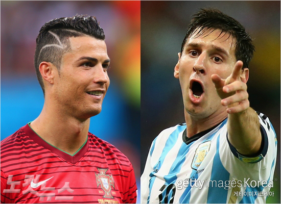 23일미국과의경기에서새로운헤어스타일을선보인크리스티아누호날두(사진왼쪽).이란전에서극적인결승골을넣었던리오넬메시(사진오른쪽)에못지않은막판집중력을발휘해포르투갈을위기에서구했다(사진=ⓒGettyImages/멀티비츠제공)