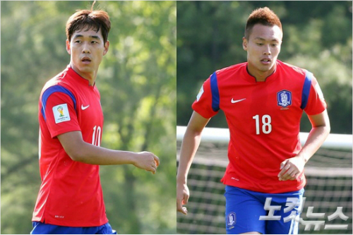 2014브라질월드컵대한민국대표팀박주영(왼쪽)과김신욱선수(사진=황진환기자)