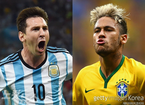 '영원한라이벌'아르헨티나와브라질의월드컵득점왕경쟁도볼만하다.아르헨티나의리오넬메시(사진왼쪽)와브라질의네이마르가조별리그에서나란히4골씩기록해공동1위에올라있다(사진=ⓒGettyImages/멀티비츠제공)