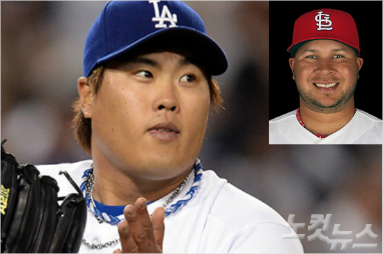 '그래,네가잘때렸다'LA다저스류현진은28일(한국시각)세인트루이스와홈경기에선발등판해7이닝7탈삼진3실점호투했지만5회자니페랄타(오른쪽작은사진)에게내준결승타로4패째를안았다.(사진=게티이미지,메이저리그홈페이지)