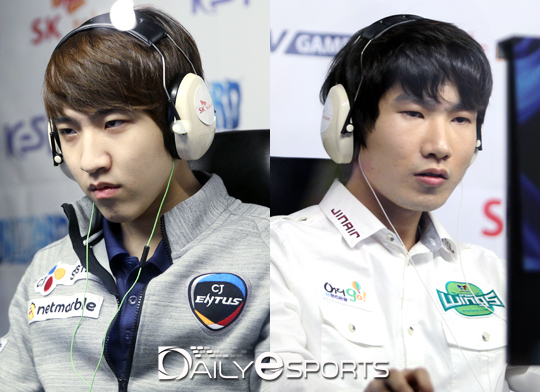 이번 시즌 공동 다승왕에 오른 CJ 김준호(왼쪽)와 진에어 김유진.