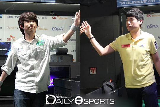 4라운드 결승에서 선봉 맞대결을 펼칠 진에어 조성주(왼쪽)와 SK텔레콤 어윤수.