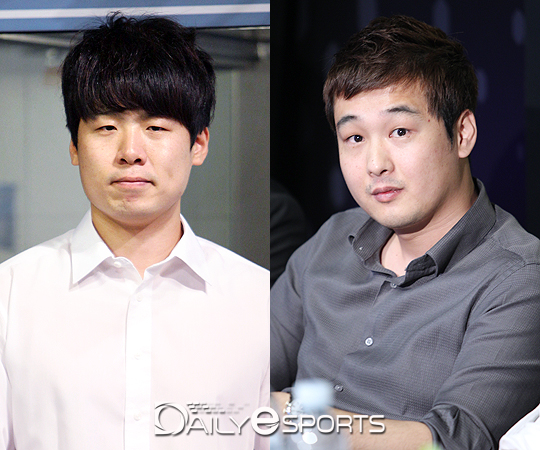 SK텔레콤 최연성 감독(왼쪽)과 진에어 그린윙스 차지훈 감독.