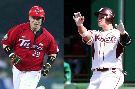 '지완이형미안해요'18일'2014한국야쿠르트세븐프로야구'올스타전MVP로뽑힌넥센박병호(왼쪽)와KIA나지완.(자료사진=넥센,KIA)