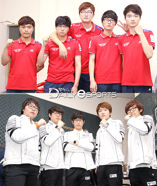 SK텔레콤 T1 K(위)와 삼성 갤럭시 화이트.